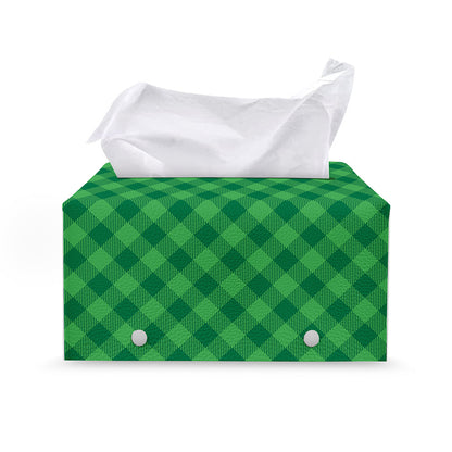 Irish Green Buffalo Plaid Print Leather Tissue Box Cover