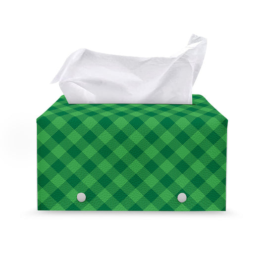 Irish Green Buffalo Plaid Print Leather Tissue Box Cover