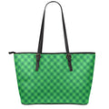 Irish Green Buffalo Plaid Print Leather Tote Bag With Zipper