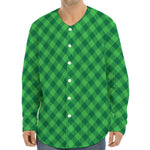 Irish Green Buffalo Plaid Print Long Sleeve Baseball Jersey