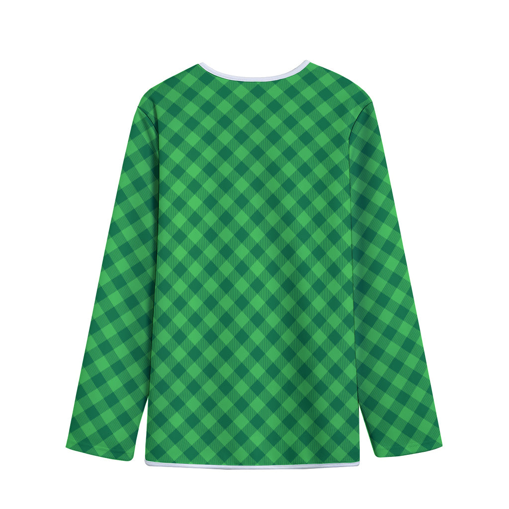 Irish Green Buffalo Plaid Print Long Sleeve Short Coat