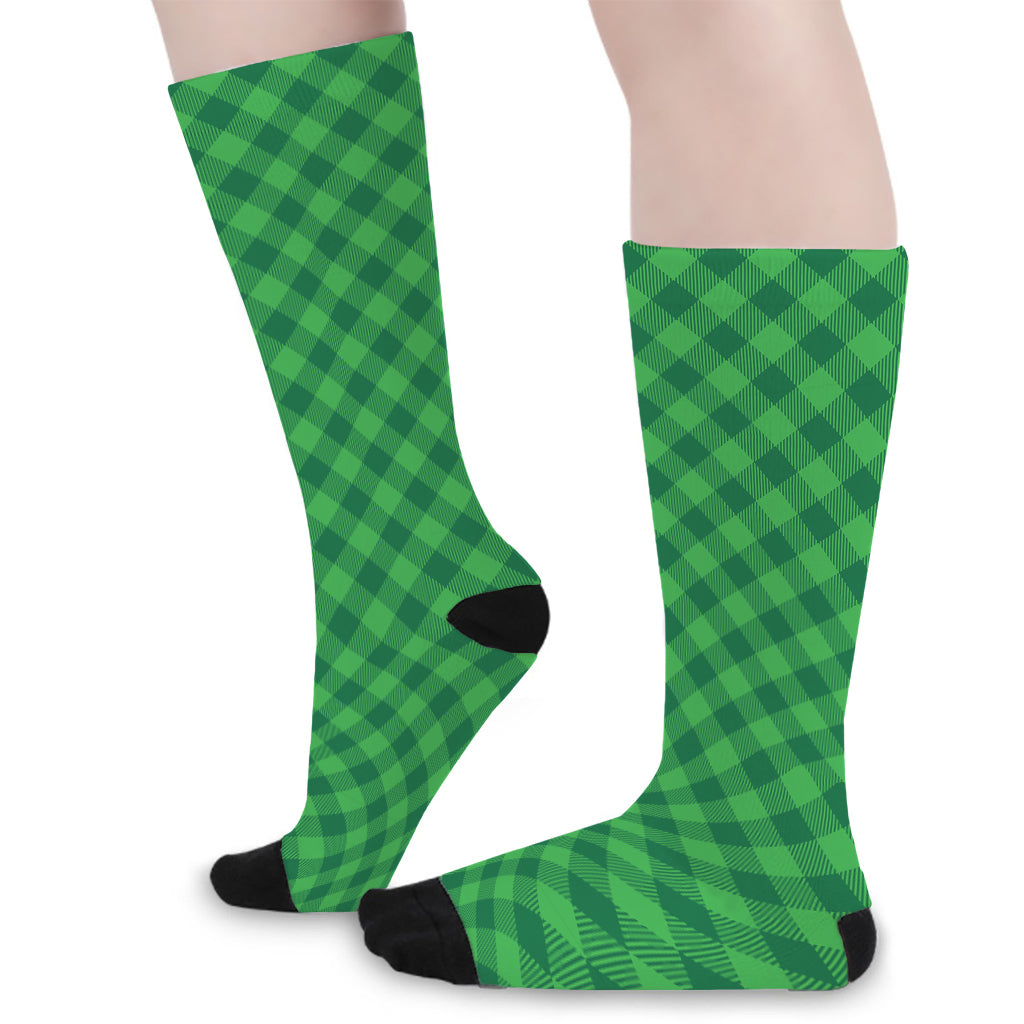 Irish Green Buffalo Plaid Print Long Socks