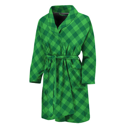 Irish Green Buffalo Plaid Print Men's Bathrobe