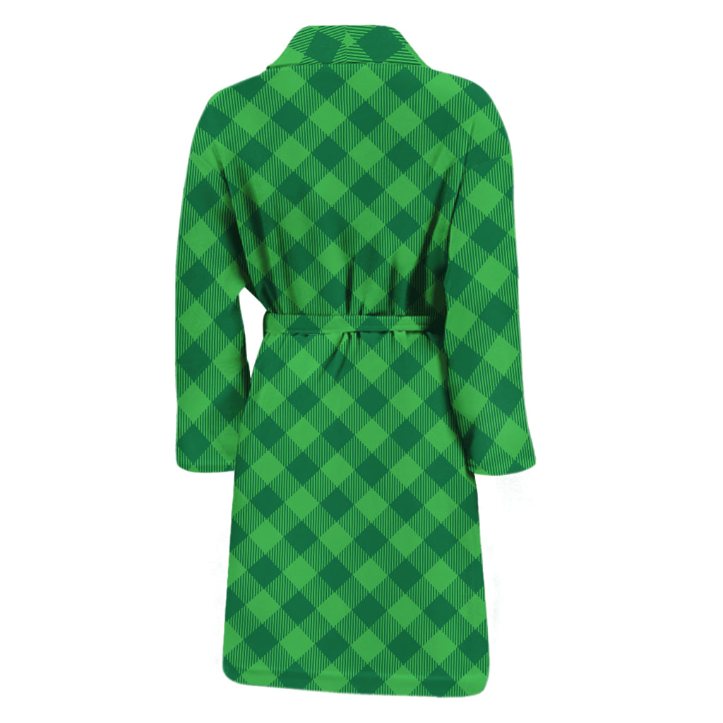 Irish Green Buffalo Plaid Print Men's Bathrobe