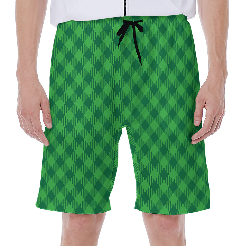 Irish Green Buffalo Plaid Print Men's Beach Shorts