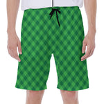 Irish Green Buffalo Plaid Print Men's Beach Shorts