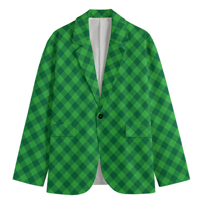 Irish Green Buffalo Plaid Print Men's Blazer