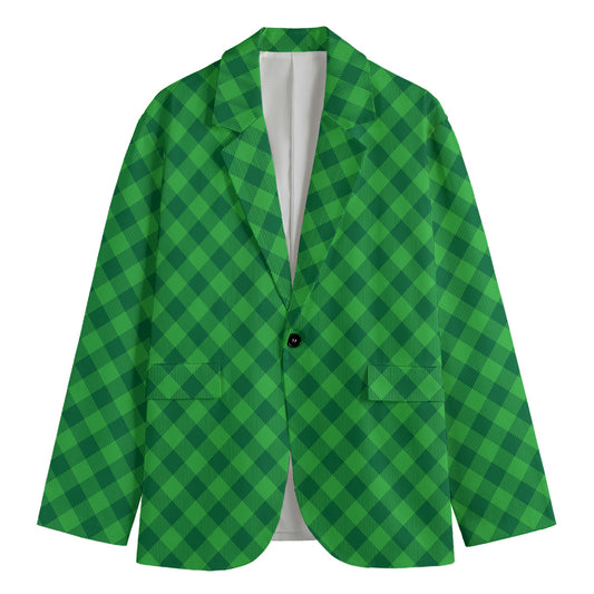 Irish Green Buffalo Plaid Print Men's Blazer