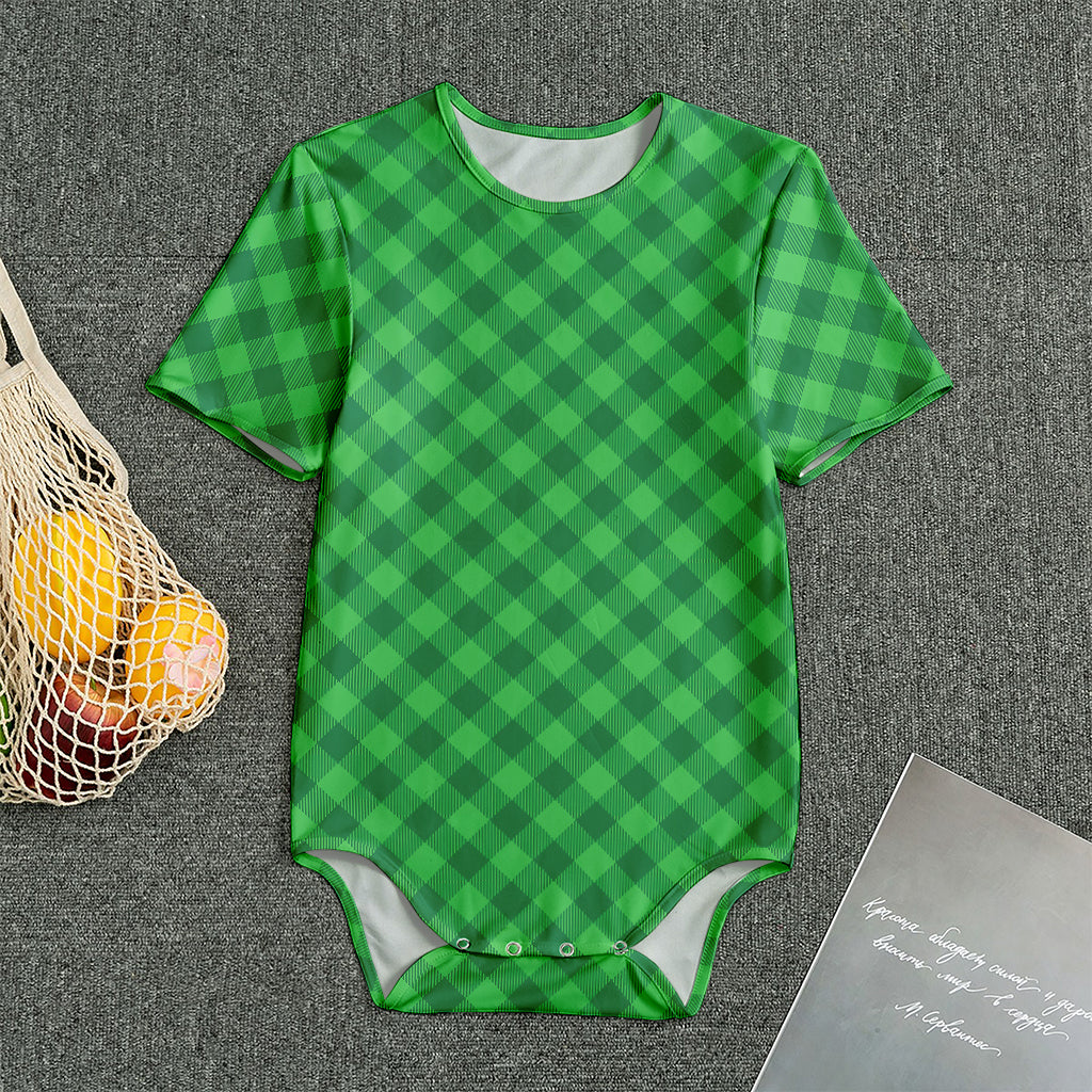 Irish Green Buffalo Plaid Print Men's Bodysuit