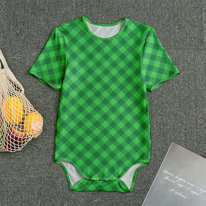 Irish Green Buffalo Plaid Print Men's Bodysuit
