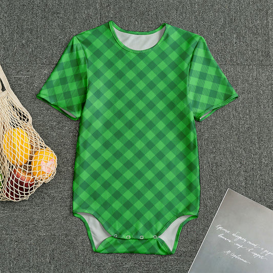 Irish Green Buffalo Plaid Print Men's Bodysuit