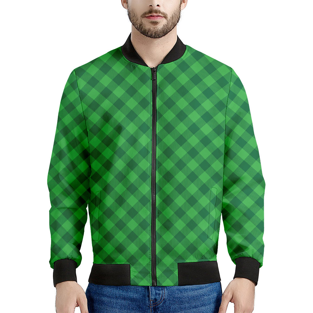 Irish Green Buffalo Plaid Print Men's Bomber Jacket