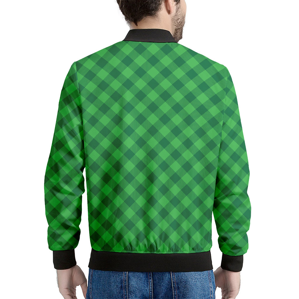 Irish Green Buffalo Plaid Print Men's Bomber Jacket