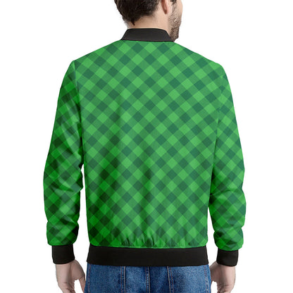 Irish Green Buffalo Plaid Print Men's Bomber Jacket