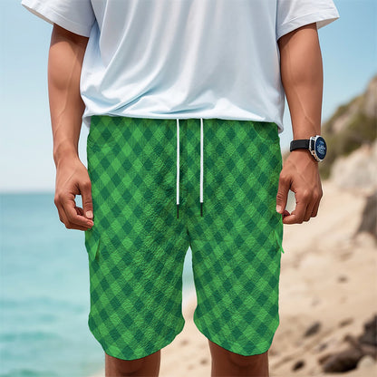 Irish Green Buffalo Plaid Print Men's Cargo Shorts