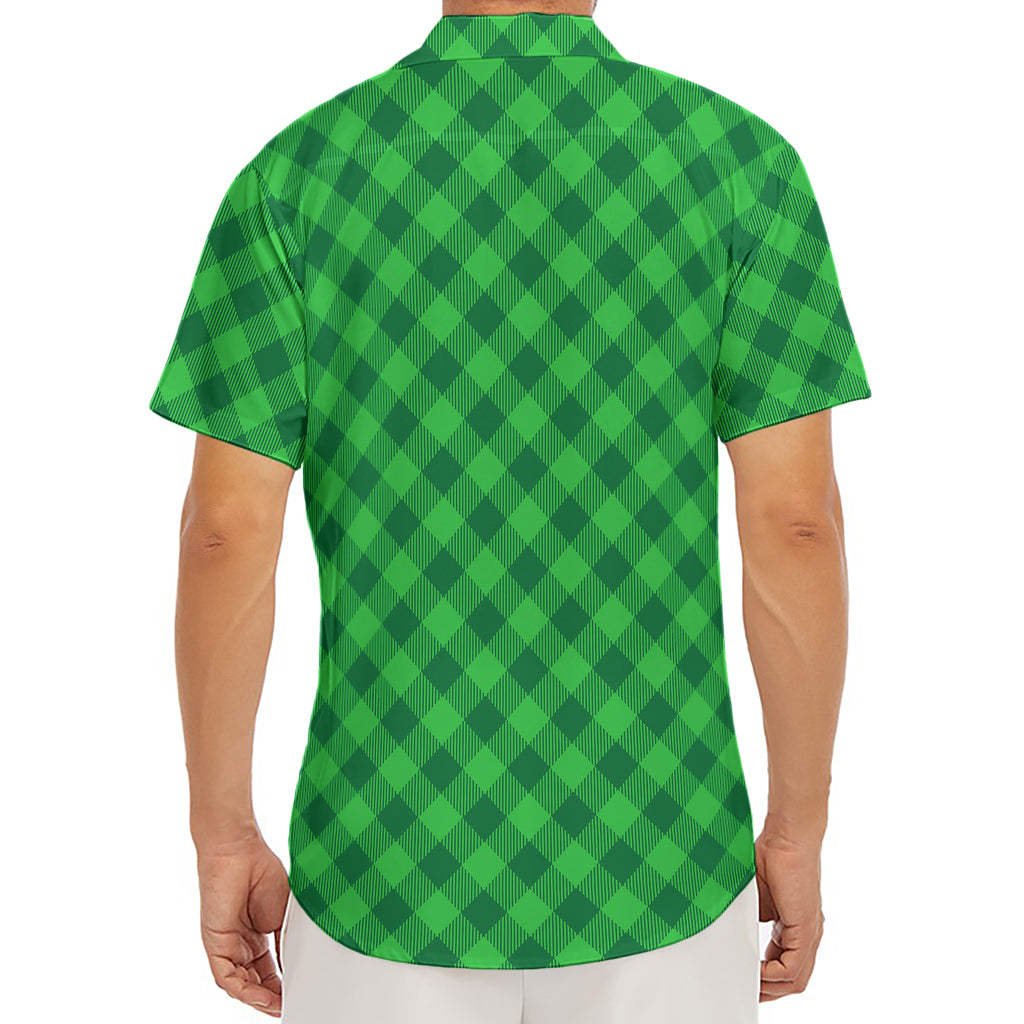 Irish Green Buffalo Plaid Print Men's Deep V-Neck Shirt