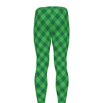 Irish Green Buffalo Plaid Print Men's leggings