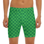 Irish Green Buffalo Plaid Print Men's Long Boxer Briefs