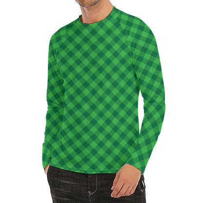 Irish Green Buffalo Plaid Print Men's Long Sleeve Rash Guard