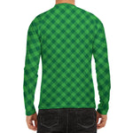 Irish Green Buffalo Plaid Print Men's Long Sleeve Rash Guard
