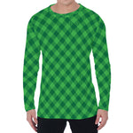 Irish Green Buffalo Plaid Print Men's Long Sleeve T-Shirt