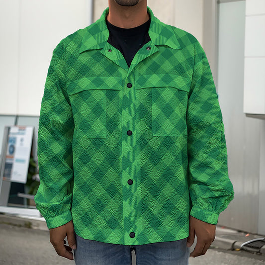 Irish Green Buffalo Plaid Print Men's Shirt Jacket