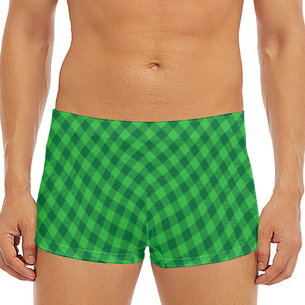 Irish Green Buffalo Plaid Print Men's Short Boxer Briefs