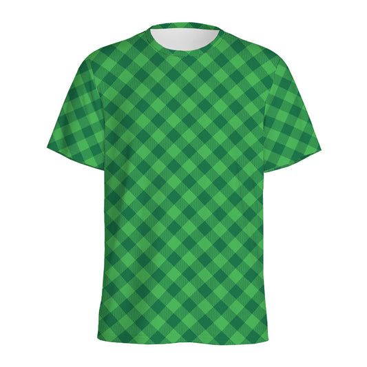 Irish Green Buffalo Plaid Print Men's Sports T-Shirt