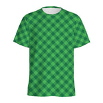 Irish Green Buffalo Plaid Print Men's Sports T-Shirt