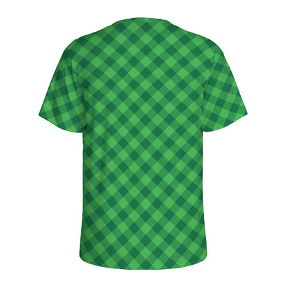 Irish Green Buffalo Plaid Print Men's Sports T-Shirt
