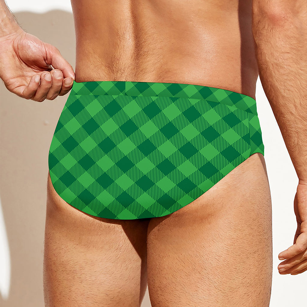 Irish Green Buffalo Plaid Print Men's Swim Briefs