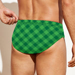 Irish Green Buffalo Plaid Print Men's Swim Briefs