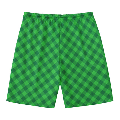 Irish Green Buffalo Plaid Print Men's Swim Trunks