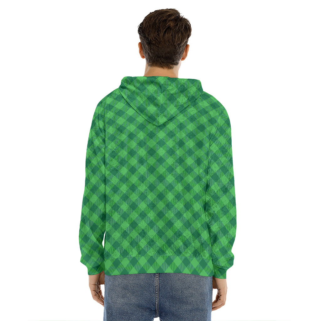 Irish Green Buffalo Plaid Print Men's Velvet Pullover Hoodie