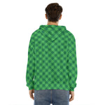 Irish Green Buffalo Plaid Print Men's Velvet Pullover Hoodie