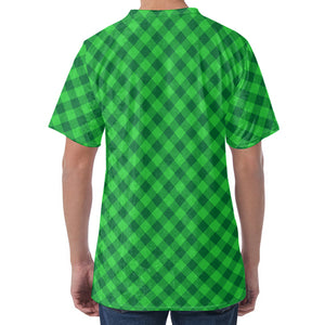 Irish Green Buffalo Plaid Print Men's Velvet T-Shirt