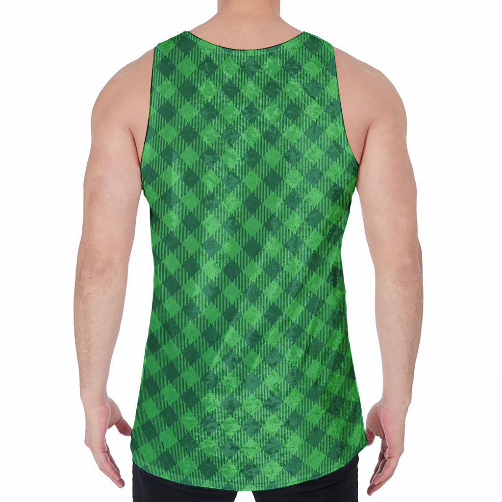 Irish Green Buffalo Plaid Print Men's Velvet Tank Top