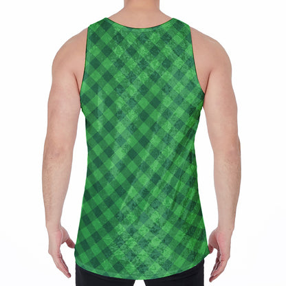 Irish Green Buffalo Plaid Print Men's Velvet Tank Top