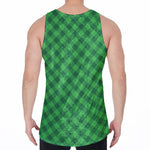 Irish Green Buffalo Plaid Print Men's Velvet Tank Top