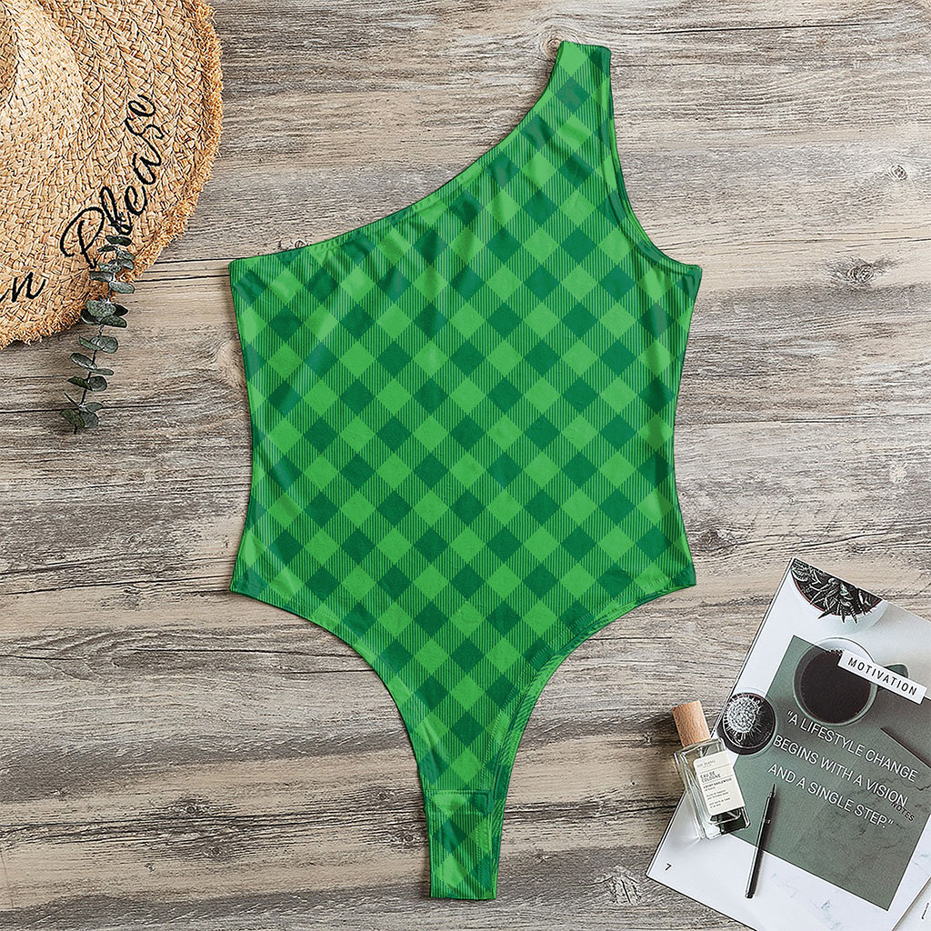 Irish Green Buffalo Plaid Print One Shoulder Bodysuit