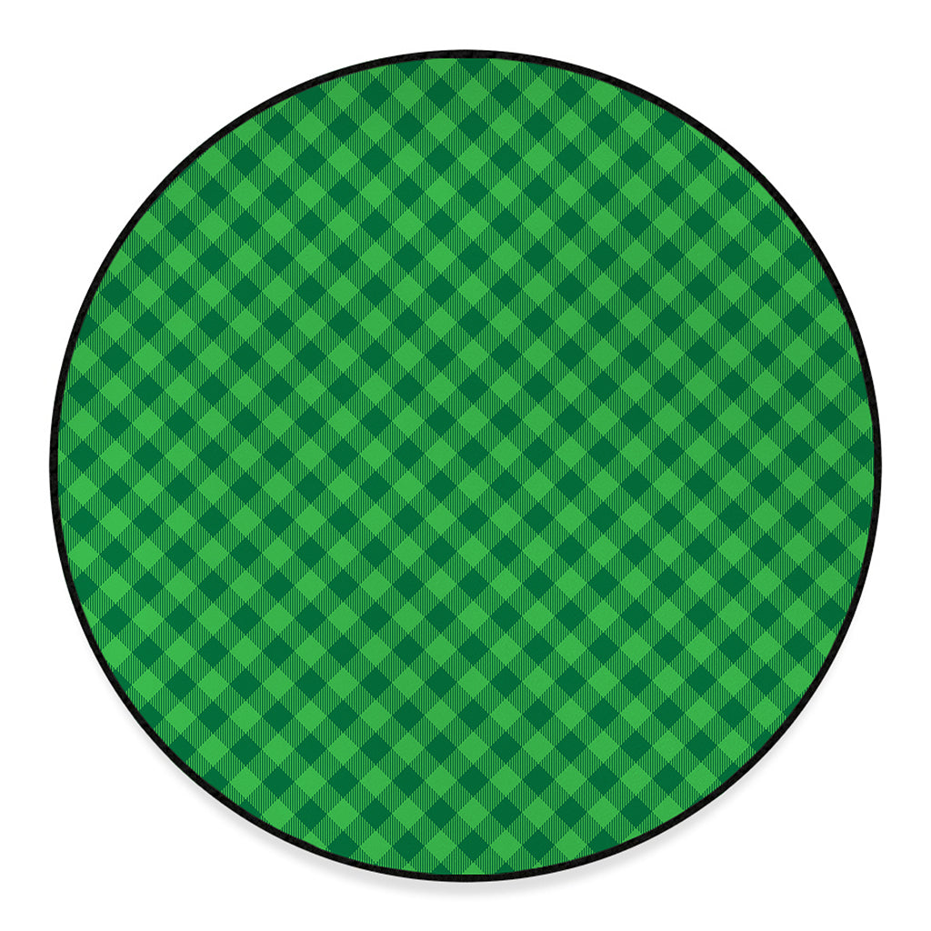 Irish Green Buffalo Plaid Print Round Floor Mat