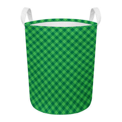 Irish Green Buffalo Plaid Print Round Laundry Basket