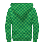 Irish Green Buffalo Plaid Print Sherpa Lined Zip Up Hoodie