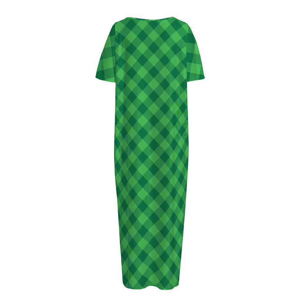 Irish Green Buffalo Plaid Print Short Sleeve Long Nightdress