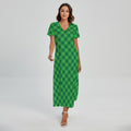 Irish Green Buffalo Plaid Print Short Sleeve Maxi Dress