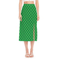 Irish Green Buffalo Plaid Print Side Slit Midi Skirt
