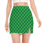 Irish Green Buffalo Plaid Print Side Slit Mini Skirt