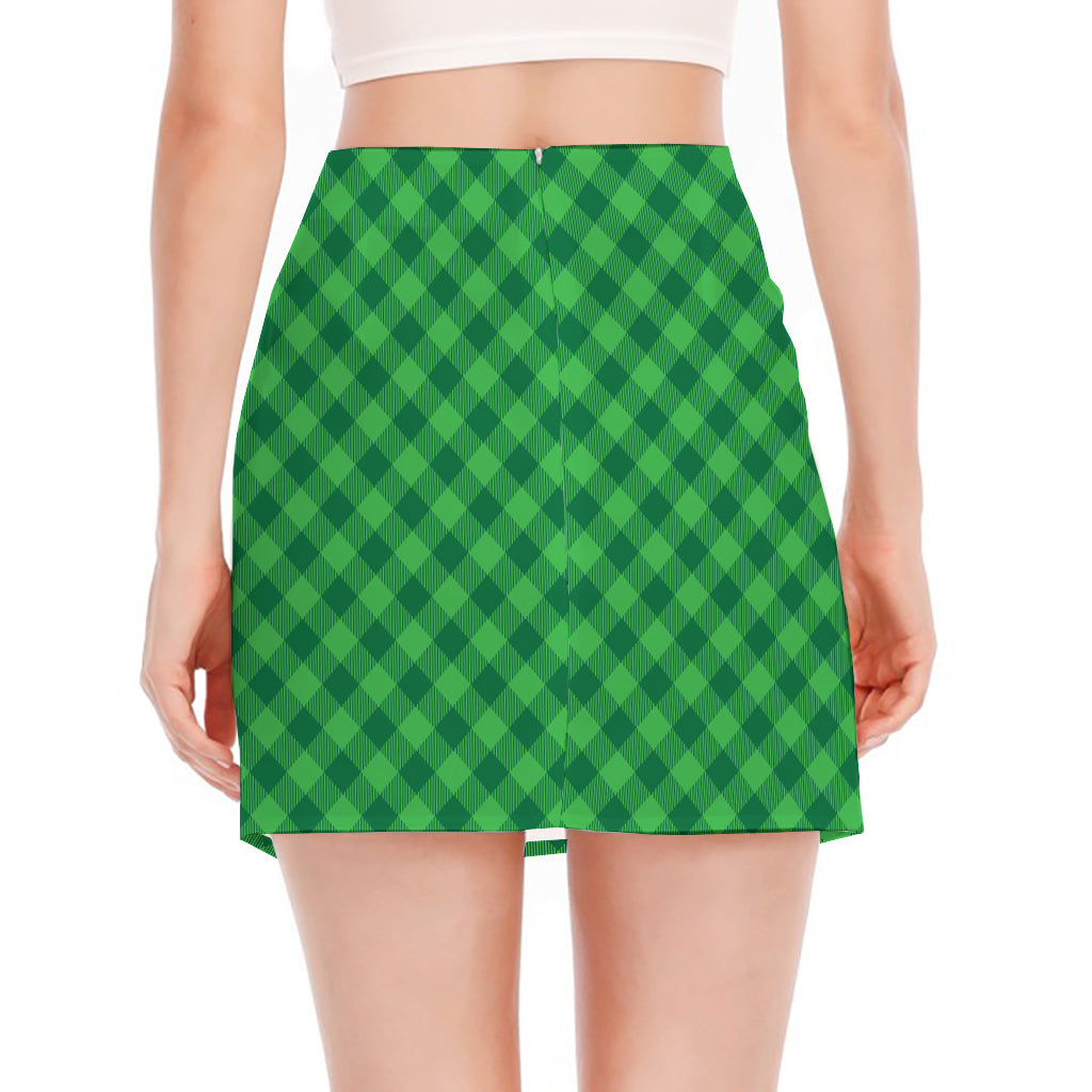 Irish Green Buffalo Plaid Print Side Slit Mini Skirt