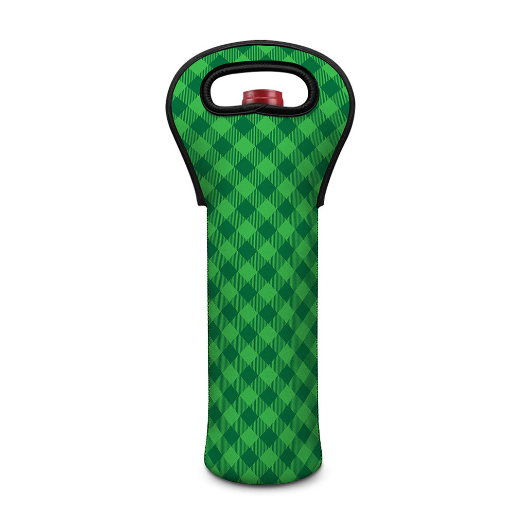 Irish Green Buffalo Plaid Print Single Neoprene Wine Tote