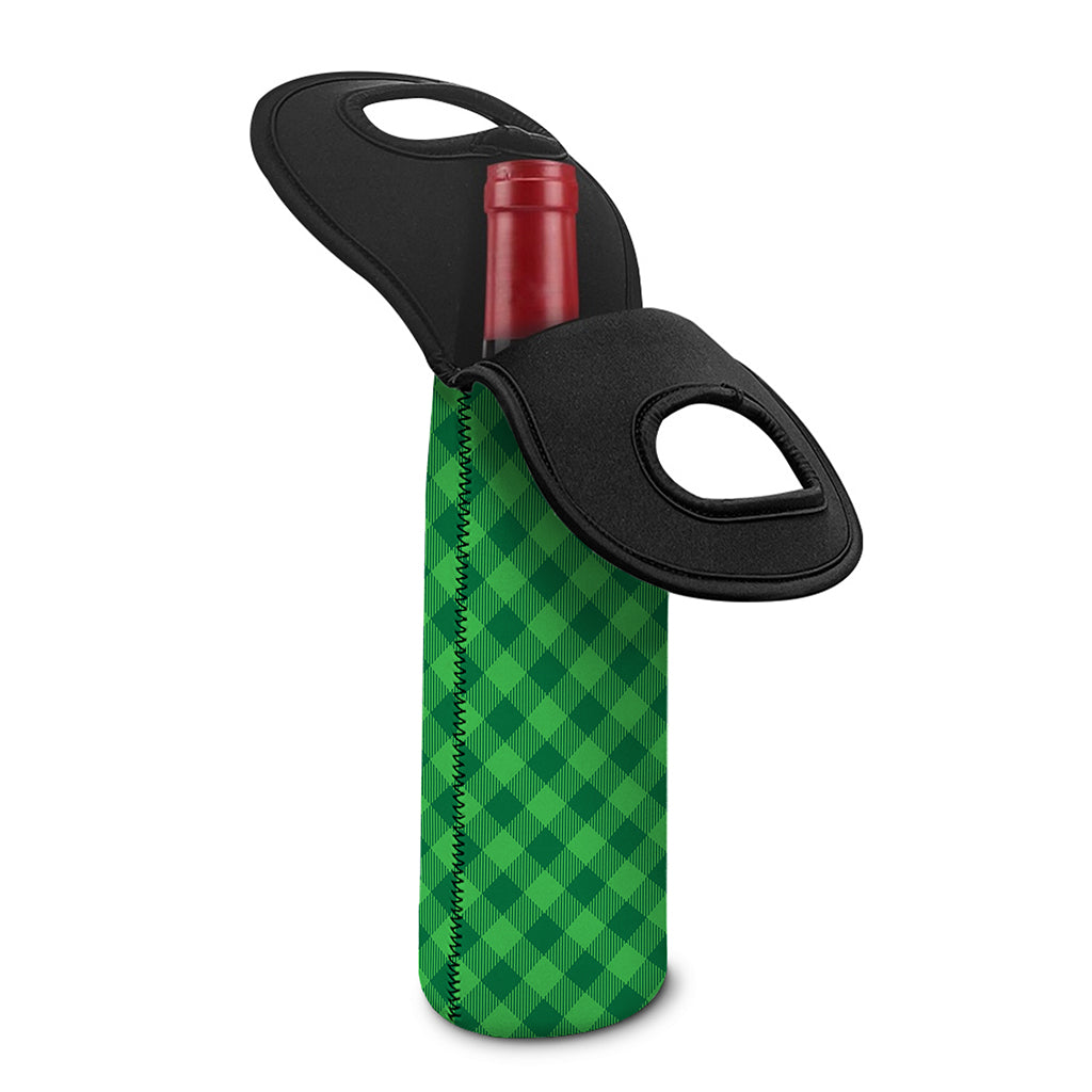 Irish Green Buffalo Plaid Print Single Neoprene Wine Tote